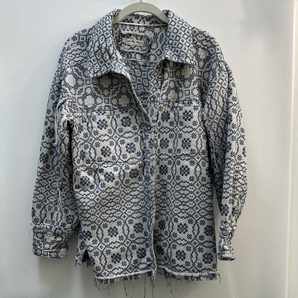 Free People We The Free So Long Summer Boxy Jacquard Button Down Jacket Small - Picture 3 of 8
